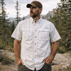 L.L. Bean Men’s White Short Sleeve Button Down Outdoor Shirt
